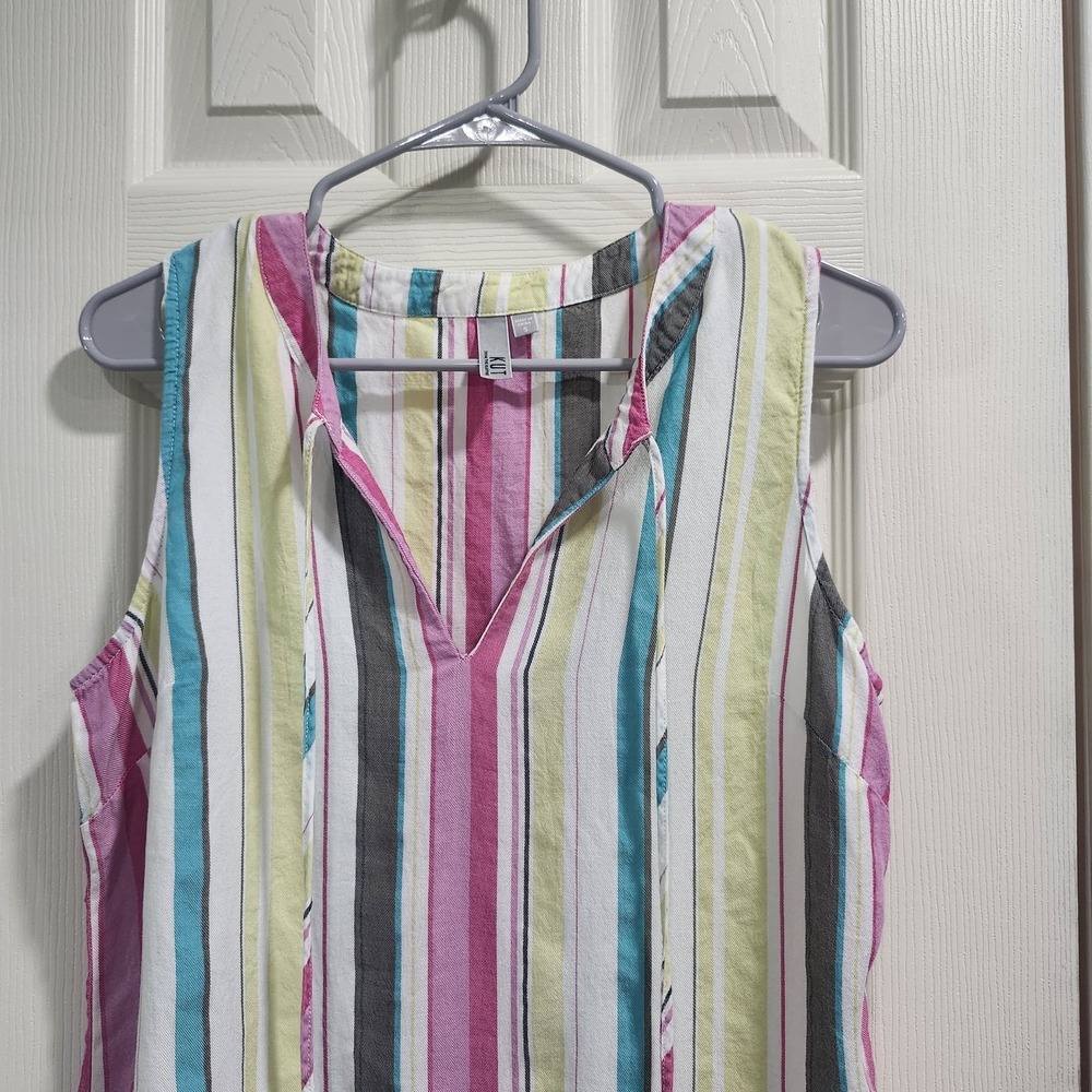 KUT From The Kloth Top Small Striped Sleeveless Split Neck Lyocell Blouse - Picture 3 of 8